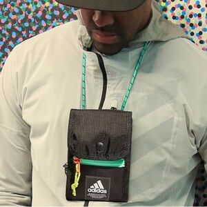 Adidas lanyard neck wallet neck pouch athletic black teal Crossbody bag new